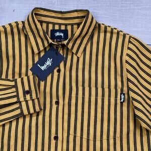 Stüssy Piper Stripe LS Shirt Men Size Small Gold Black Vertical Stripes NWT $95